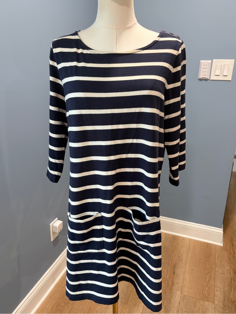 Boden Navy White Striped Cotton Tunic Shift Dress Pockets